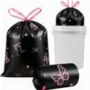 Dunzoom Pink Bow 4 Gallon Trash Bags Lavender Scented, 100 Count - Small Drawstring Garbage Bags No-tearing for Bathroom, Office, Kitchen, Home, Outdoor Camping