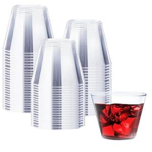 100 Count 9 oz  Plastic Cups, Disposable Cocktail Cups for Wedding & Party, Bulk Gold Plastic Tumblers, Fancy Disposable Party Cups for Cold Drinks