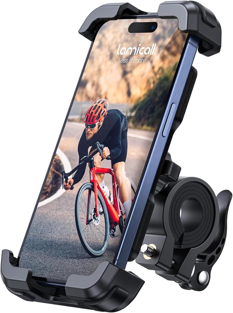 Lamicall Bike Phone Mount Holder - Motorcycle Phone Mount, Adjustable Cell Phone Holder, Bicycle Scooter Handlebar Cradle Clip for iPhone 16 Pro Max/Plus, iPhone 15 Plus, iPhone 14 and 4.7-6.8" Phone (Black)