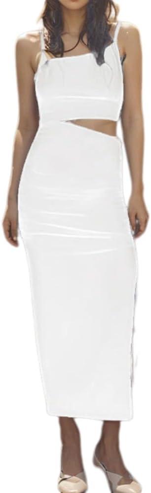 ummzongs Women's Summer Dresses 2024 Women's Short Skirt Dresses Solid Color Suspender see through the Waist, Length Dress (Size small)