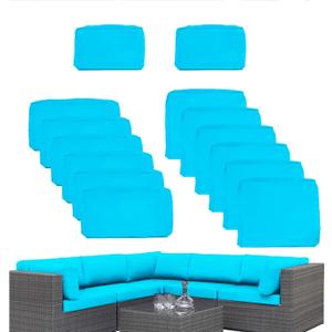 14 Pcs Outdoor Patio Furniture Cushion Covers Replacement, Waterproof Non-Slip Cushion Covers for Outdoor Furniture, 3 Sizes Patio Sofa Couch Slipcovers with Zippers, Covers Only (Sky Blue)