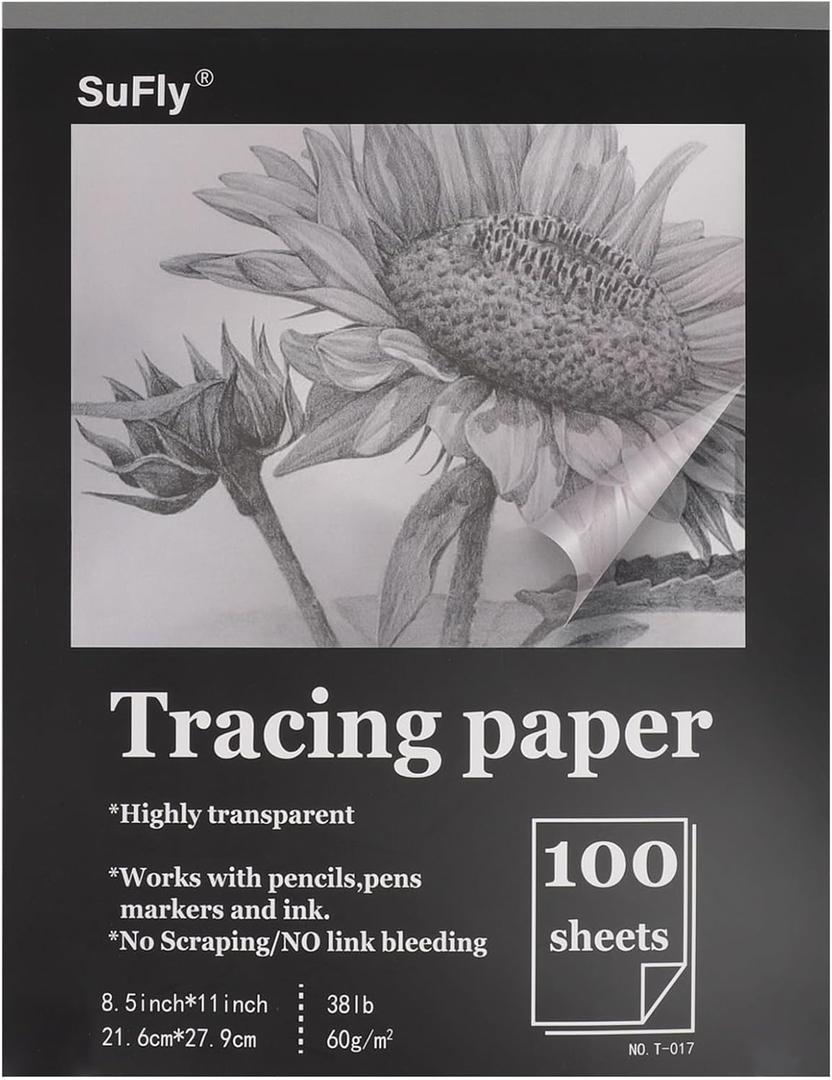 Tracing Paper 8.5x11 inch, 100 Sheets Transparent Vellum Paper for Tracing Pads, 38lb/60gsm Translucent Tracing Paper for Pencil, Marker and InkTrace Images, Sketch, Preliminary Drawing, Overlays. (Clear)