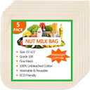 5 Pack Nut Milk Bag 15"x15", Cheesecloth bags for Straining Reusable, 100% Unbleached Cotton Cloth, Almond/Oat/Soy Milk Strainer, Filter Bag for Cheese/Yogurt/Juice/Cold Brew Coffee Wine/Soup