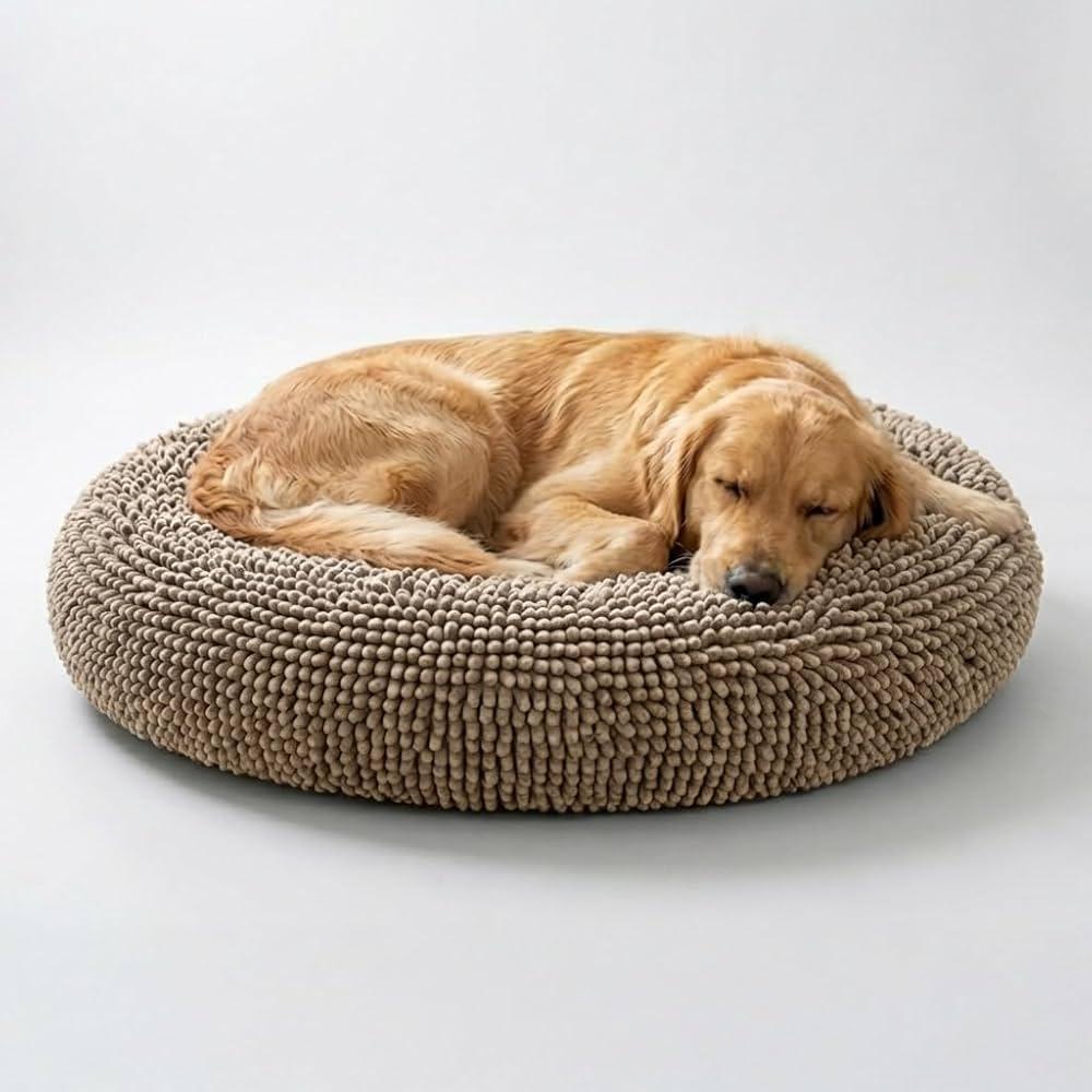 Muddy Mat® Cloud K-9 Bed for Dogs & Cats, Soft & Relaxing Donut Dog Bed, Chenille Material, Removable Cover, Washable & Dryer Safe–Beige Large(40'x40')