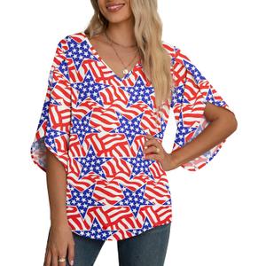 Jouica Women's 3/4 Ruffled Sleeve Blouses Summer Chiffon Casual Loose Tops | Batwing Sleeve,Business,Casual,Flowy,Chiffon Blouse,3/4 Ruffled Sleeve,Lightweight Tops,Elbow Sleeve,Batwing (M)