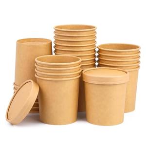 Giwrmu 16 Oz Paper Soup Containers with Lids, 25 Pack Compostable Paper Cups Biodegradable Bowls Disposable Bowls Heavy Duty To Go Soup Container for Ice Cream, Yogurt, Cold and Hot Food