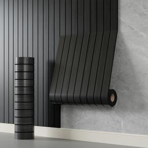 YLL YLL PVC Slat Wall Panel Peel and Stick 118"x 15.7" Faux Black Wood Grain Slat Panel Self-Adhesive Wallpaper Soundproof 3D Wall Panels
