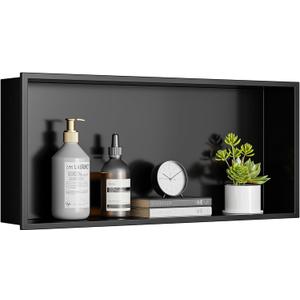 304 Stainless Steel Recessed Shelf, Over Mount Installation for Bathroom & Shower Wall, Waterproof (Black, 24 X 12 X 4 Inches)
