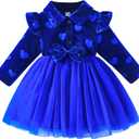 Rosibel Baby Girls Velvet Tutu Dress Infant Girl Special Occasion Clothes Fall Winter Dresses Outfits, Blue, 2-3 Y