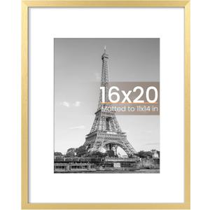 upsimples 16x20 Picture Frame, Display Pictures 11x14 with Mat or 16 x 20 Without, Wall Hanging Poster Frame, Gold, 1 Pack