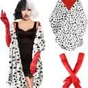 Apragaz 2 pcs Halloween Costume for Women, Dalmatian Shawl with 1920s Red Gloves for Halloween Cosplay Party (One Size)