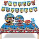 170pcs Birthday Decorations Tableware Racing Car Party Supplies Set Include Happy Birthday Banner, 9 Inches &7 Inches Plates, Napkins, Cups, Forks, Spoons, Knives and Tablecloth kit for Serve 24