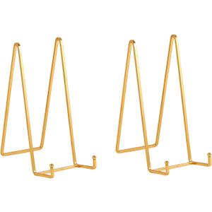 Large Plate Holder Display Stand - 12 inch Super Tall Big Plate Stands for Heavy Duty Display - Metal Picture Frame Stand - Tabletop Easel Stand for Decorative Platter | Plaque | Book - 2 Pack - Gold