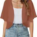 Women Shrug Chiffon Cardigan Open Front Short Sleeve Sheer Bolero for Dress | Lightweight Cropped,Loose Fit,Mesh Cover Up,Shawl Evening Dresses,Summer Outfits (Brown, M)
