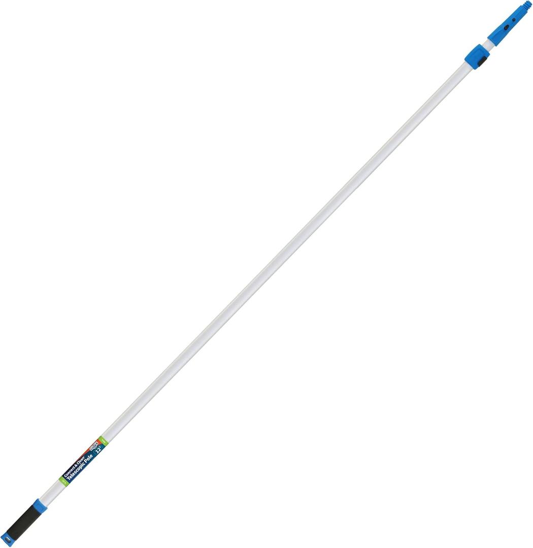 Unger Professional Connect and Clean 6-12 Aluminum Telescopic Extension Pole with Locking Cone and Quick-Flip Clamp, Compatible with Cleaning Tool Attachments, Indoor and Outdoor Use