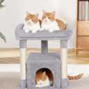 Cat Tree for Large Cat, 19 * 15.8in Large Perch Bed for Adult Cats, 23.6in Cat Tower with Scrathing Post, Cat Condo with 2-Door for Indoor Cats, Light Gray