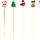 240 Counts Christmas Cocktail Picks Christmas Tree Snowflake Snowman Santa Claus Reindeer,4.7in Bamboo Cocktail Toothpicks Fruit Food Appetizer for Christmas Party Decorations 2024