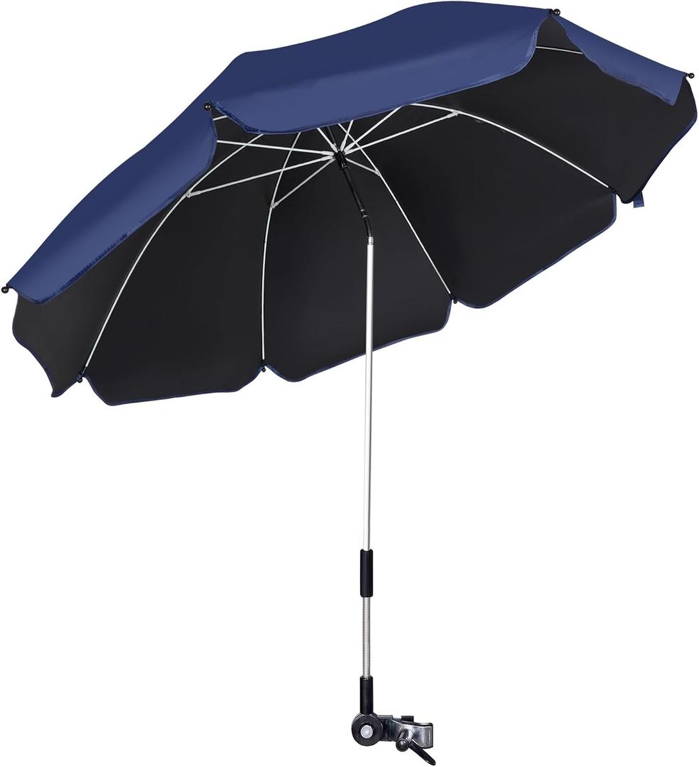 Blissun Chair Umbrella with Clamp, Adjustable Umbrellas for Chair, UPF50+ Sun Shade Umbrella for Beach Chair, Wheelchair, Camping Chair, Patio Chair, Golf Carts, 1 Pack, Navy Blue