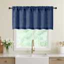 Navy Blue Valances for Windows, Light Filtering Faux Linen Textured Small Short Valance Curtains for Bathroom Basement Farmhouse, Rod Pocket Top Half Curtains for Windows, 60" Wx24 L