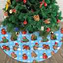 Christmas Tree Skirt with Santa Capybara 48 inches Animal Tree Skirts Xmas Mat Farmhouse Holiday Party New Year Supplies Ornaments Decorations for Mini Small Pencil Big Trees