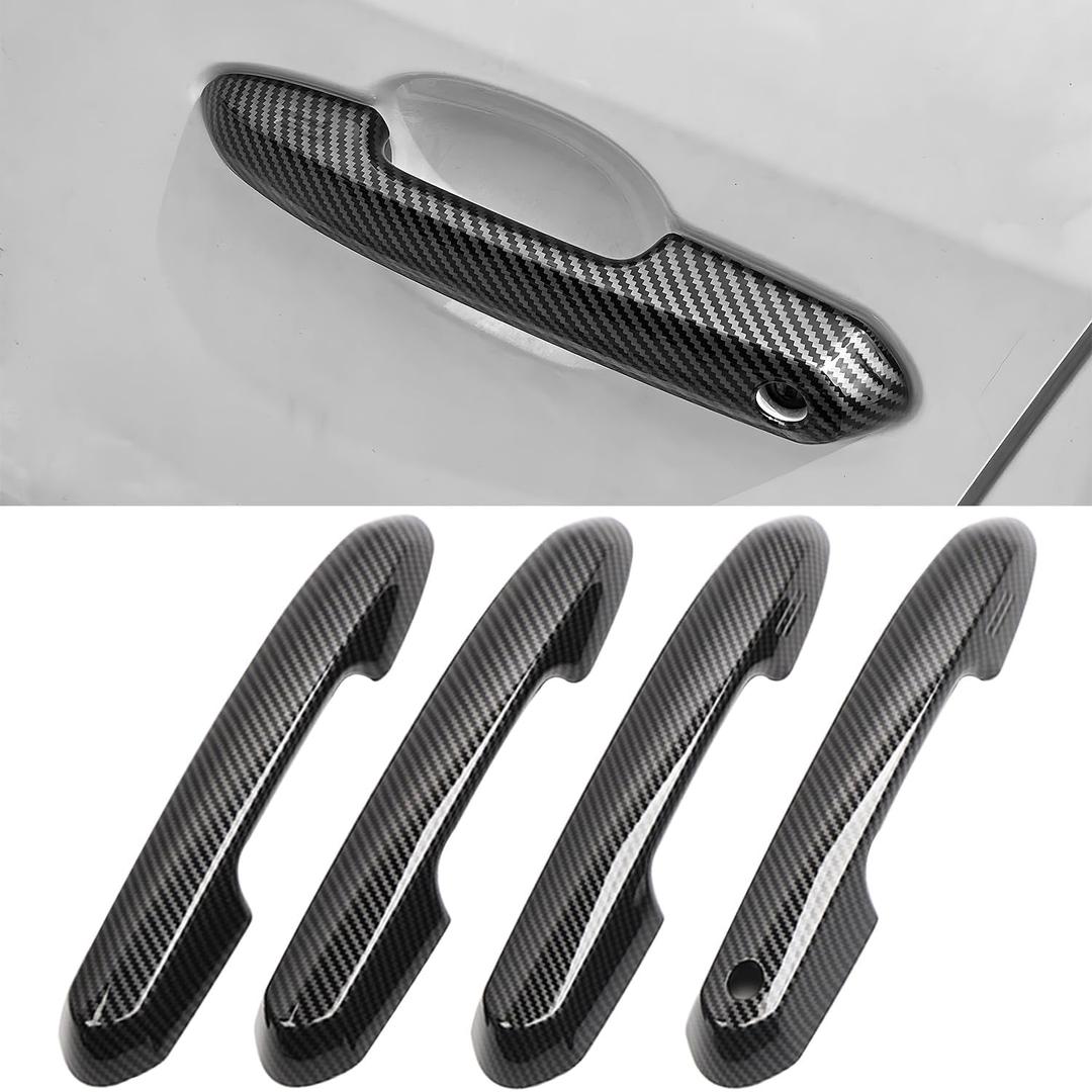 No Adhesive Snap-on Car Door Handle Cover Protector Compatible for Toyota 2019 2020 2021 2022 2023 2024 2025 Rav4 2020~2026 Highlander 2023 2024 Crown Accessories (2. Carbon Fiber Grain)