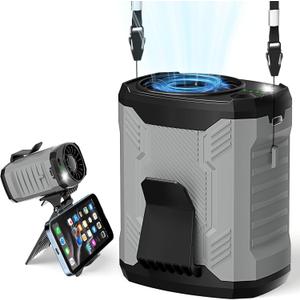 Portable 4-in-1 Waist/Neck/Desk Fan with Phone Stand & LED Light | 10000RPM Ultra-Fast Cooling, 4-Speed Rechargeable Battery | Lightweight for Indoor, Outdoor, Camping, Makeup(Grey)