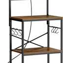 SUPERJARE Kitchen Bakers Rack with Power Outlet, Coffee Bar Table 4 Tiers, Kitchen Microwave Stand with 6 S-shaped Hooks, Storage Shelf Rack for Spices, Pots and Pans - Rustic Brown (23.6 inch)
