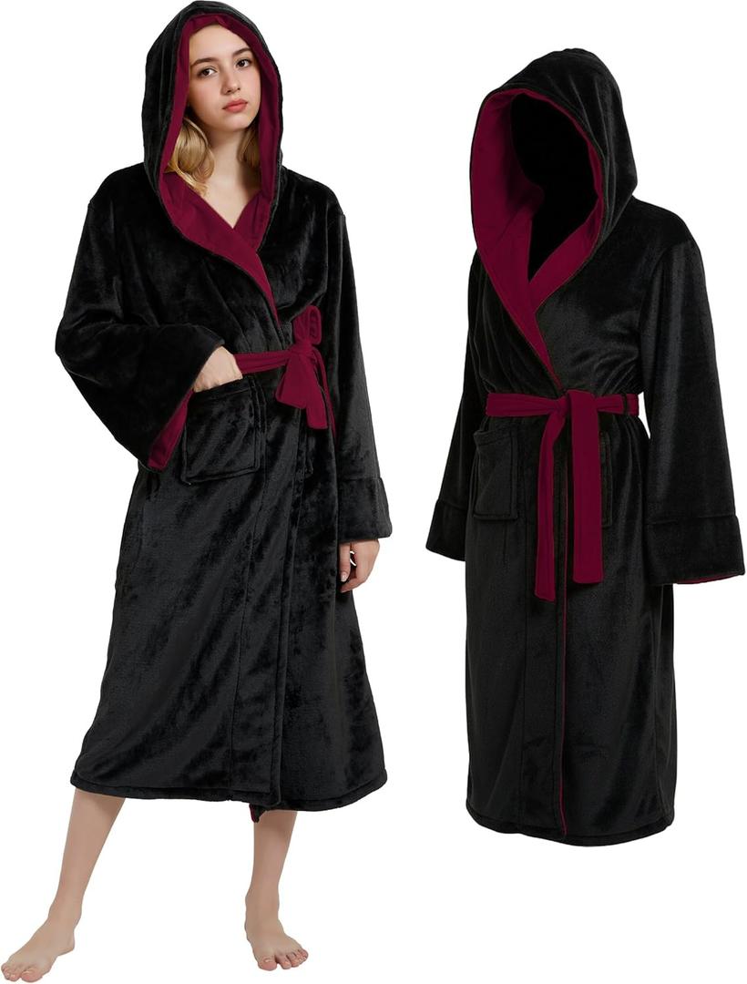 Kidukso Unisex Wizard Robes Flannel Costume Robe Plush Hooded Bathrobe Cozy Christmas Halloween Costume (L)