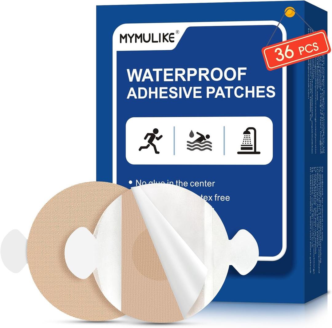 36PCS Waterproof Over Patches for Libre 1/2/3 Plus Sensor CGM Flexible Patches, Latex-Free Durable Adhesive Patches for Libre, Skin Friendly, Long Lasting, No Glue On The Center, Beige