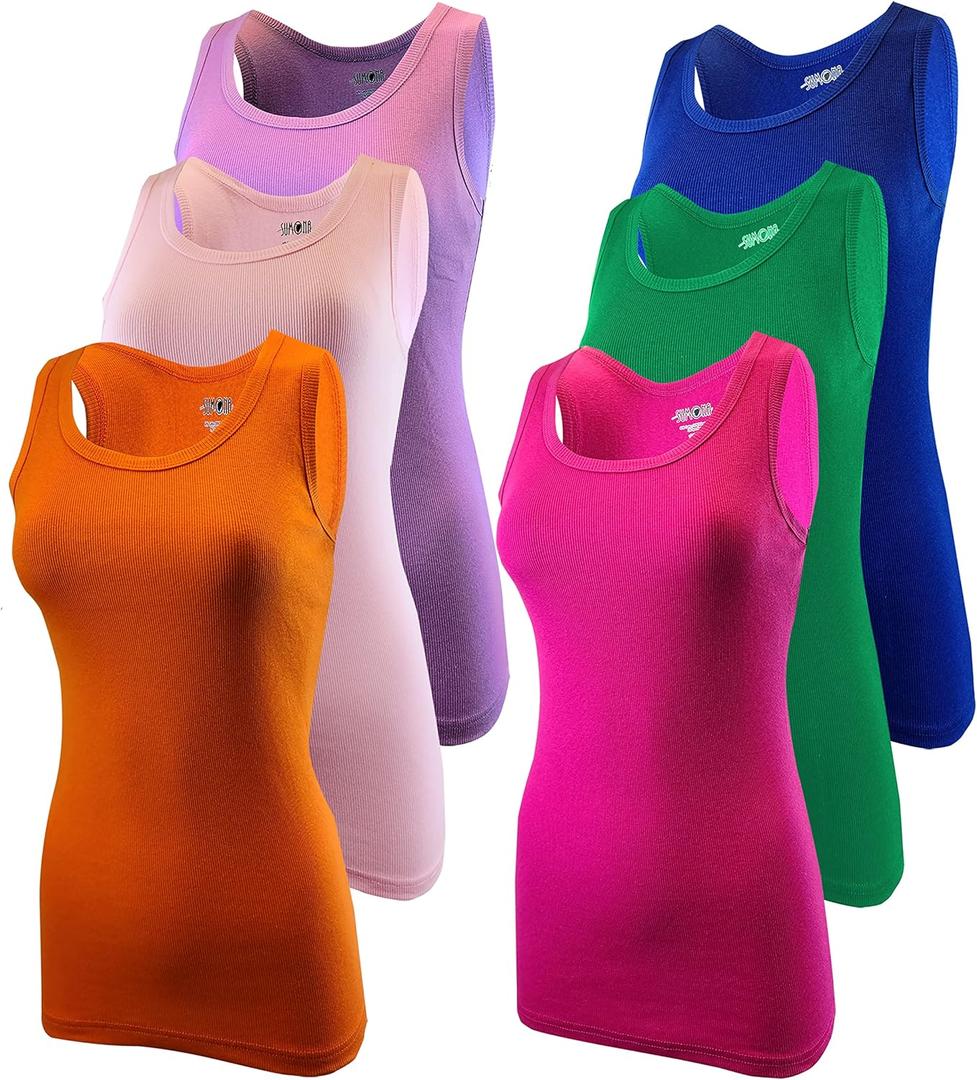 SUMONA Women Tank Tops Ribbed Rib A-Shirts Basic Sleeveless Tanks Top (Medium)