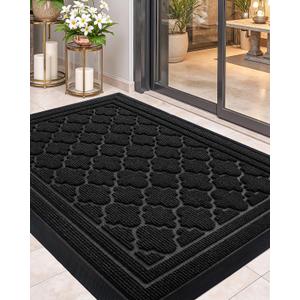 Color&Geometry Front Door Mat Outside Entrance, Heavy Duty Non Slip Low Profile Doormat for Entryway, Trap Dirt and Moisture Welcome Mats All-Weather, Easy Clean, Patio, Garage, 24"x48" Black
