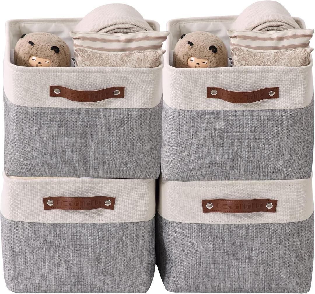 DECOMOMO Storage Baskets for Shelves - Fabric Closet Organizers and Storage Bins, Perfect Baskets for Organizing Closet Toys Nursery (Grey and White, XL - 4 Pack) (Extra Large/4P)