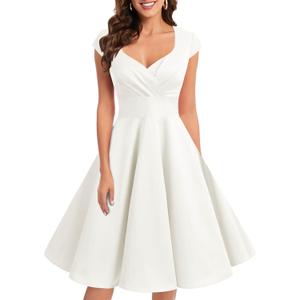 Bbonlinedress Women's Retro Vintage Cocktail Party Wedding Prom 1950s Summer Formal Swing Pin Up Dress Off White M