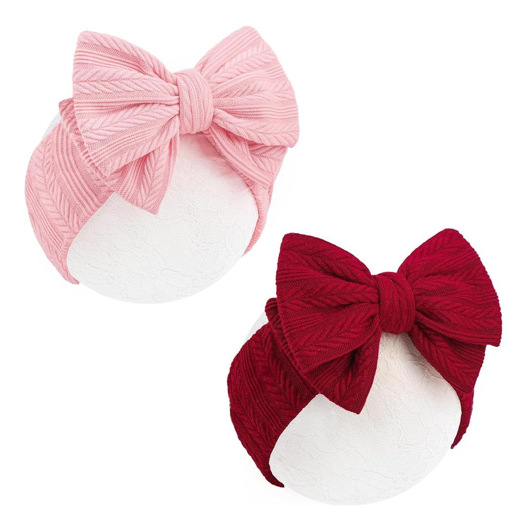 2 x 2Pcs Red Baby Headbands Baby Girl Newborn Essentials Wheat Pattern Pink Bows Hair Accessories for Girls Newborn Girl Clothes