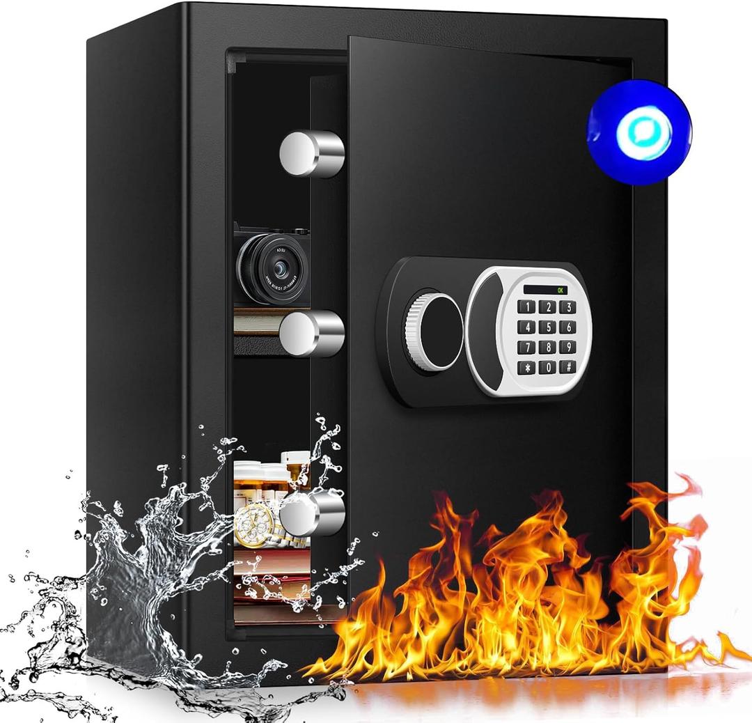 ToruKeep 2.4 Cu Ft Home Safe Box Fireproof Waterproof Digital Security Box Steel Construction with Electronic Keypad, Removable Shelf, Hidden Key Lock, LED Light for Document Money Jewelry Valuables