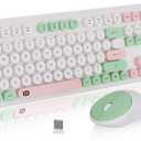 Wireless Keyboard and Mouse Combo with Switch Button- 2.4GHz Cordless Typewriter Keyboard | Auto-Sleep | USB Receiver for Windows PC/Laptop - White Colorful