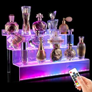12 IN Clear Acrylic Display Riser Shelf with LED light,3 Tier Display Step Shelves Holder, Perfume Cologne Organizer Holder,Pops Toys Figures, Clear Cupcake Riser, Dessert Shelf, Decoration on