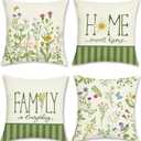 Bonhause Spring Wildflowers Throw Pillow Covers 18 x 18 Inch Garden Flowers Leaves Green Farmhouse Decorative Pillow Cases for Couch Sofa Home Garden Outdoor Decor Set of 4