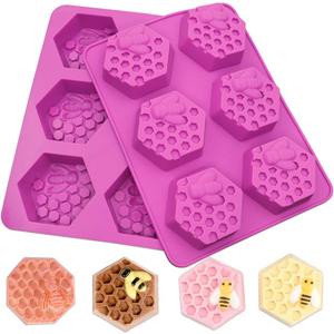 Sakolla 2 Pack Honeycomb Silicone Soap Molds, 6 Cavity Hexagon Bee Silicone Molds for Soap, Lotion Bars, Wax Melts, Beeswax (Purple) Sakolla 2 Pack Honeycomb Silicone Soap Molds, 6 Cavity Hexagon Bee Silicone Molds for Soap, Lotion Bars, Wax Melts, Beeswax (Purple)