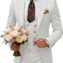 Men's Suit Slim Fit 3 Piece Double Breasted Suits Prom Tuxedo Set Formal Casual Jacket Blazer Vest Pant Wedding Suit for Men (Ivory), 3XL