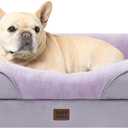 EHEYCIGA Orthopedic Dog Bed for Medium Dog, 30x20x6.5 Inch Memory Foam Dog Couch Bed with Sides, Waterproof Liner & Washable Removable Cover, Bolster Pet Sofa, Purple