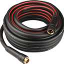 Hybrid Garden Hose 5/8 IN. x 50 FT, Heavy Duty, Lightweight, Flexible with Rotatable Grip Handle and Solid Brass Fittings, Gray+Red