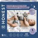 The Honest Company Clean Conscious Overnight Diapers for Sensitive Skin, Hypoallergenic Fragrance-Free Baby Diapers, Cozy Cloud and Star Signs Design, Club Box, Size 5 (27+ lbs), 40 Count