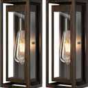 15" Large Outdoor Light Fixture Wall Mount, 2 Pack Distressed Brown Outdoor Sconce Lights, Modern Waterproof Exterior Porch Lights with Clear Glass Shade for Front Door, Garage