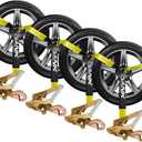 Car Tie Down with Snap Hooks- 4 Pack 2"x96" with 3,300lb Safe Working Load - Adjustable Straps with Snap Hooks Tire Straps for a Car Trailer (Yellow)