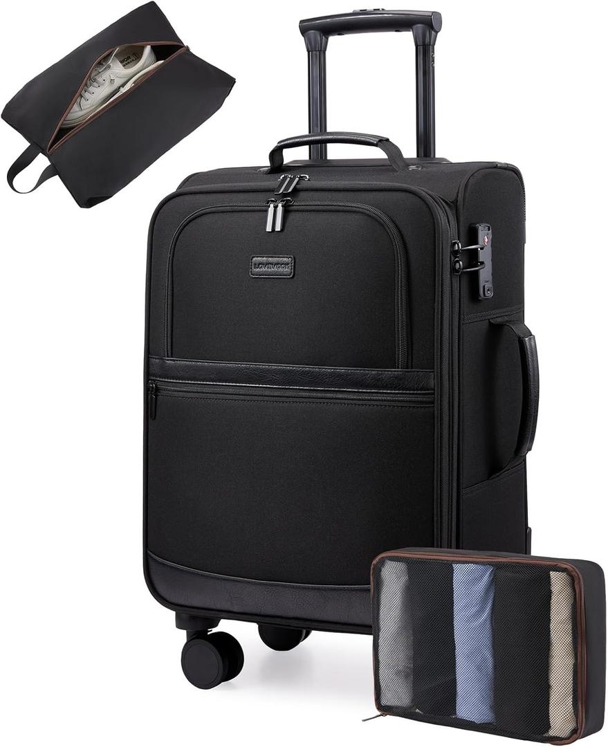 LOVEVOOK Carry On Luggage 22x14x9 Airline Approved,20 Inch Suitcases with Spinner Wheels, Soft side Carry-on Suitcase with TSA Lock for Men Women Business Trip Weekender Travel, Black