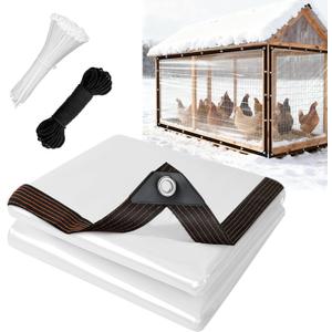 UNIFAMILY Chicken Coop Covers for Winter, Clear Tarp for Chicken Coop, Waterproof Chickens Run Cover with Rope & Cable Tie, Insulation Windproof Winterizing Cover for Poultry Patio