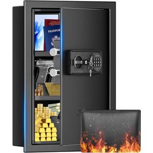 Fireproof Wall Safes Between the Studs 16" Centers, 22.05" Tall Security Cabinet Wall Safe with Digital Keypad and Removable Shelves, in Wall Hidden Fire Safe for Money, Pistols, Documents, Passport