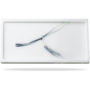 Vanity Trays for Bathroom: Rectangle Resin Toliet Tank Tray - Small Soap Dispenser Tray with Nonslip Pads - Marble White Decorative Tray for Dresser (Small(7.1*3.7*0.5inch))