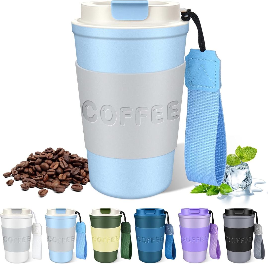 YUTGSMPO Insulated Coffee Mug 12oz, Leakproof Coffee Cup with Lid and Carrying Handle, Thermal Coffee Tumbler Stainless Steel Reusable Coffee Mug Keep Cold and Hot Gift for Men Women